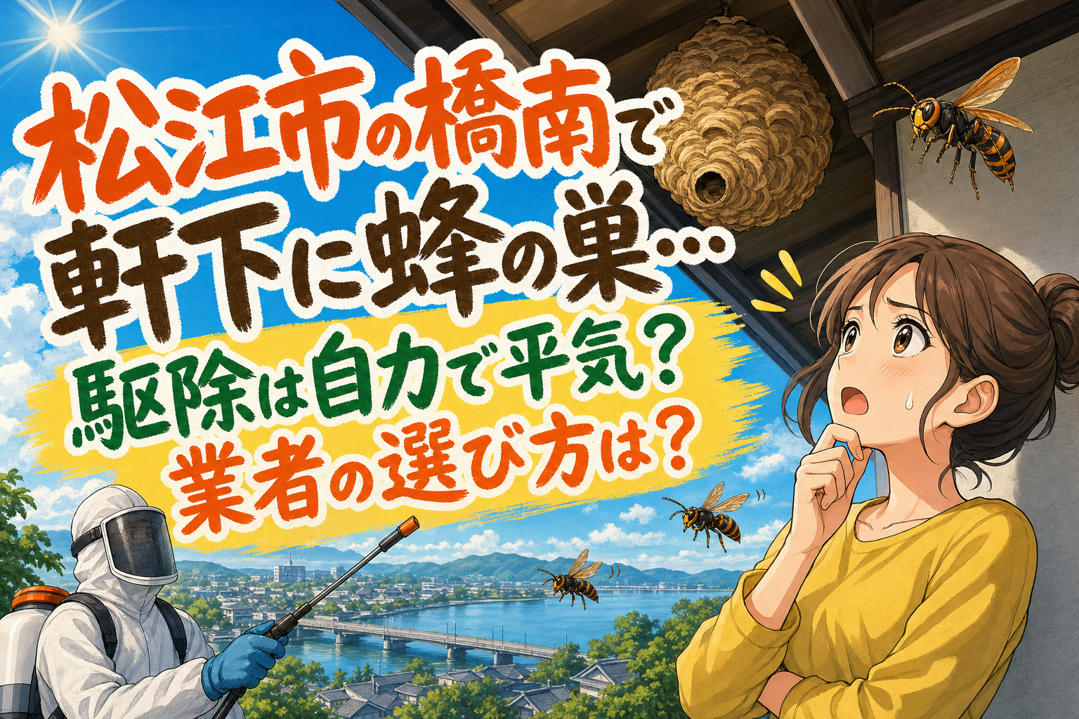 松江市の橋南で軒下に蜂の巣…駆除は自力で平気？業者の選び方は？