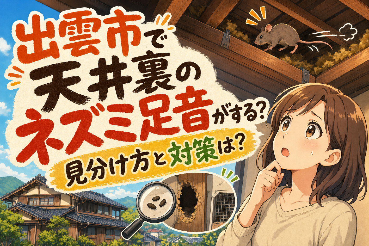 出雲市で天井裏のネズミ足音がする？見分け方と対策は？