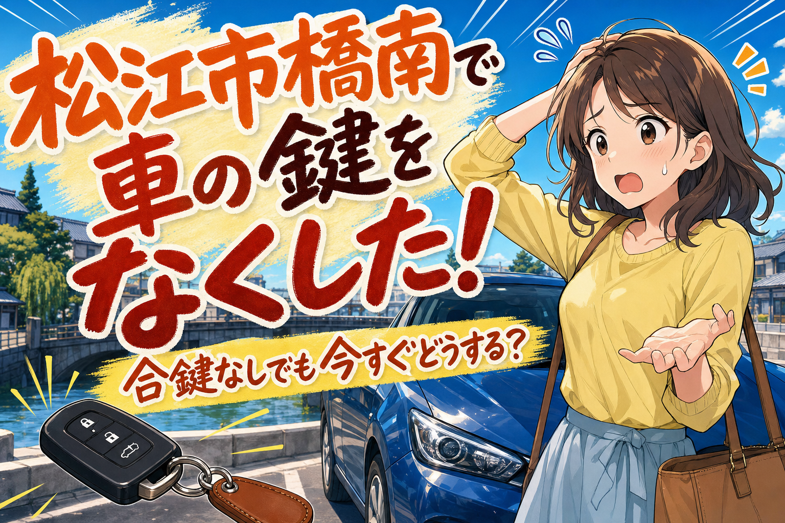 松江市橋南で車の鍵をなくした！合鍵なしでも今すぐどうする？