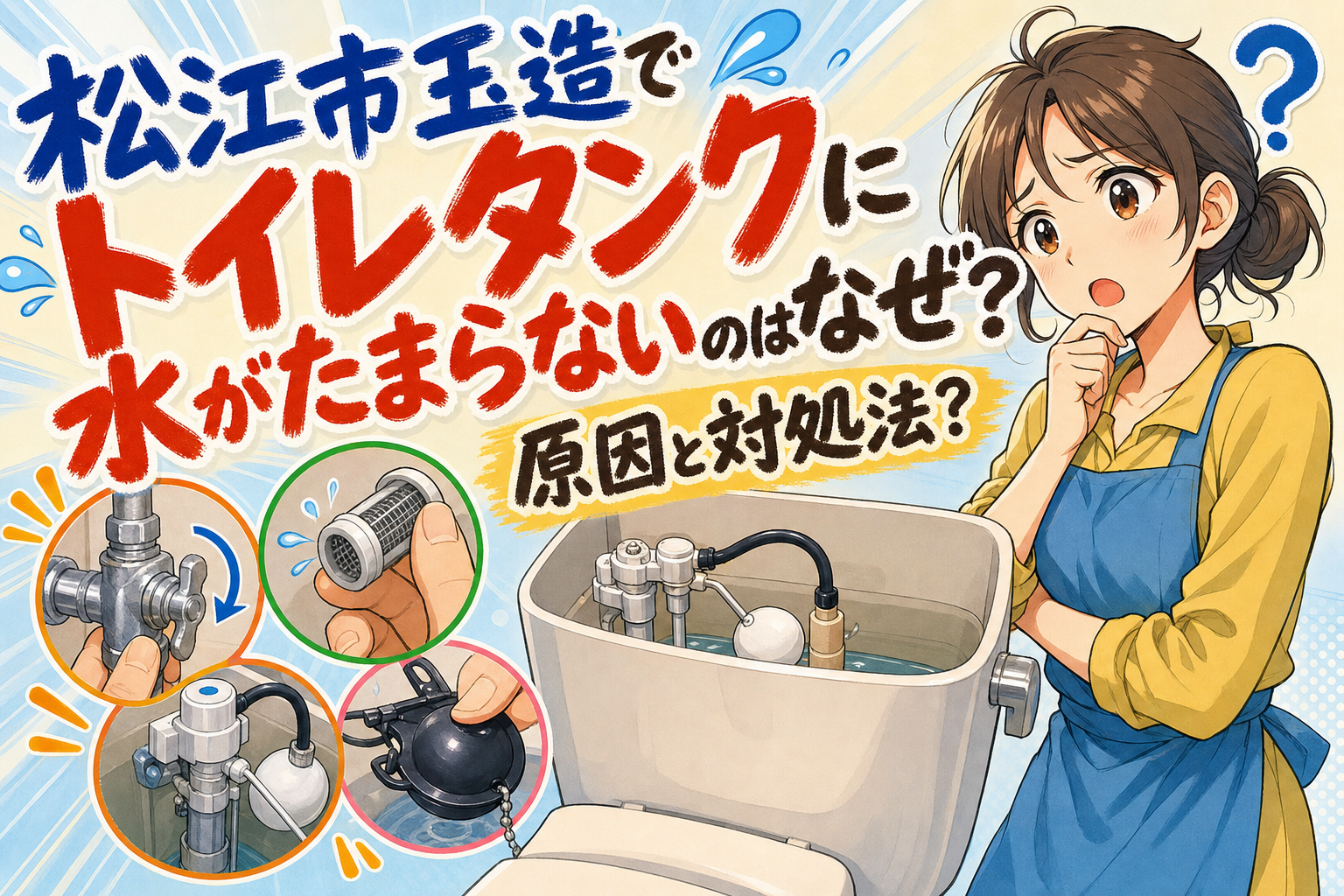 松江市玉造でトイレタンクに水がたまらないのはなぜ？原因と対処法は？