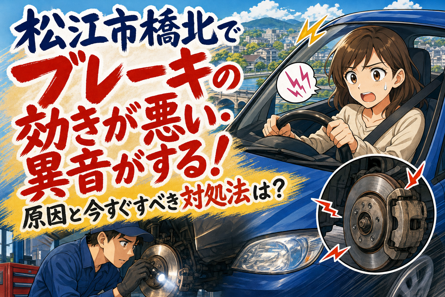 松江市橋北でブレーキの効きが悪い・異音がする!原因と今すぐすべき対処法は?