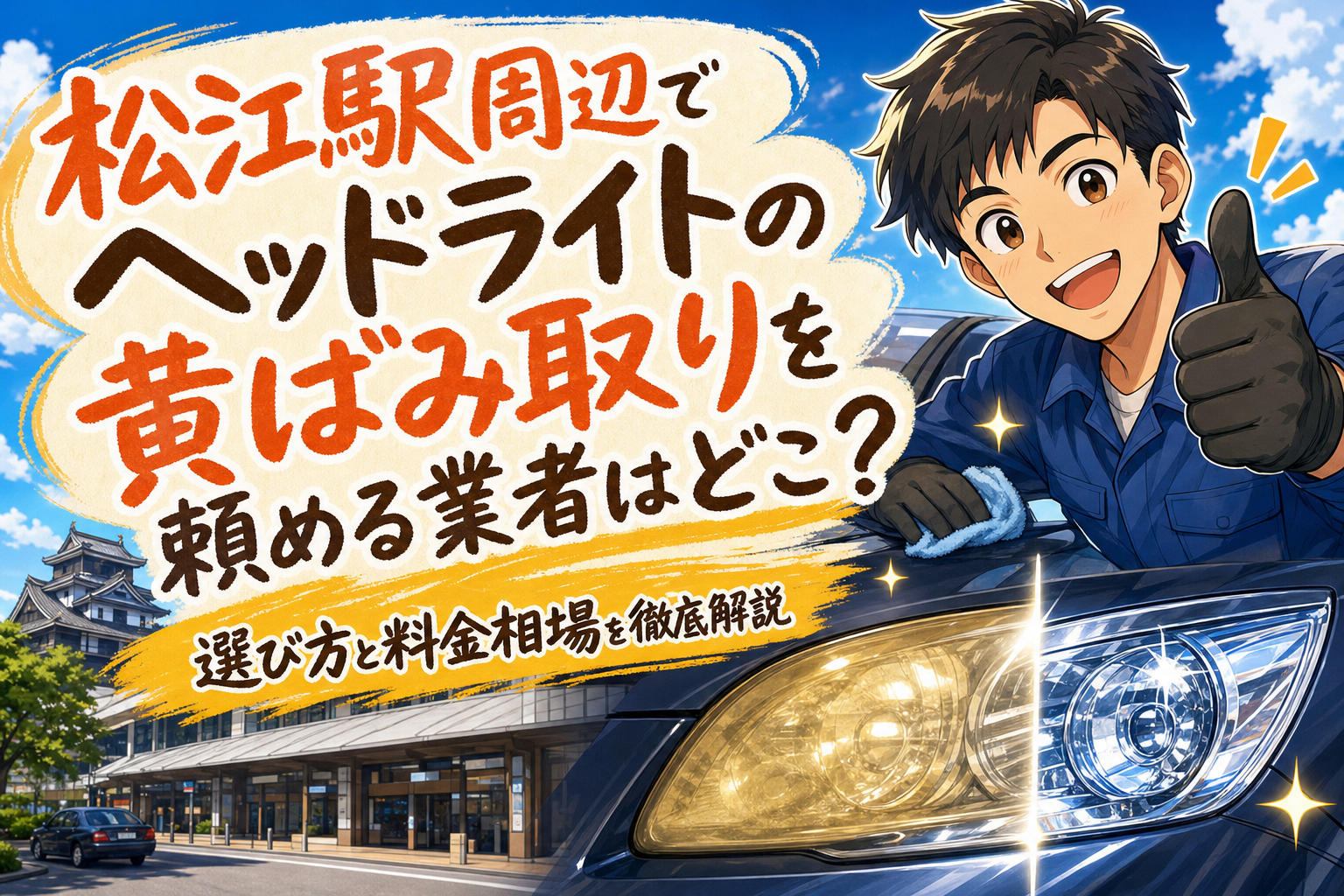 松江駅周辺でヘッドライトの黄ばみ取りを頼める業者はどこ？選び方と料金相場を徹底解説
