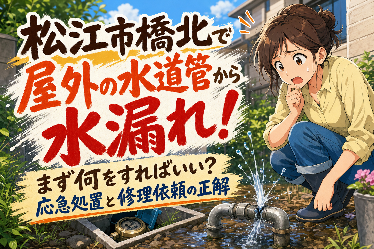 松江市橋北で屋外の水道管から水漏れ！まず何をすればいい？応急処置と修理依頼の正解