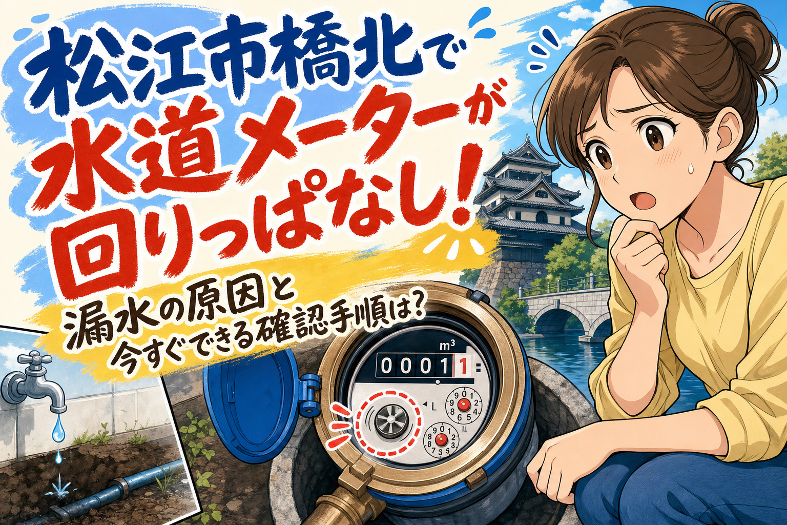 松江市橋北で水道メーターが回りっぱなし！漏水の原因と今すぐできる確認手順は？