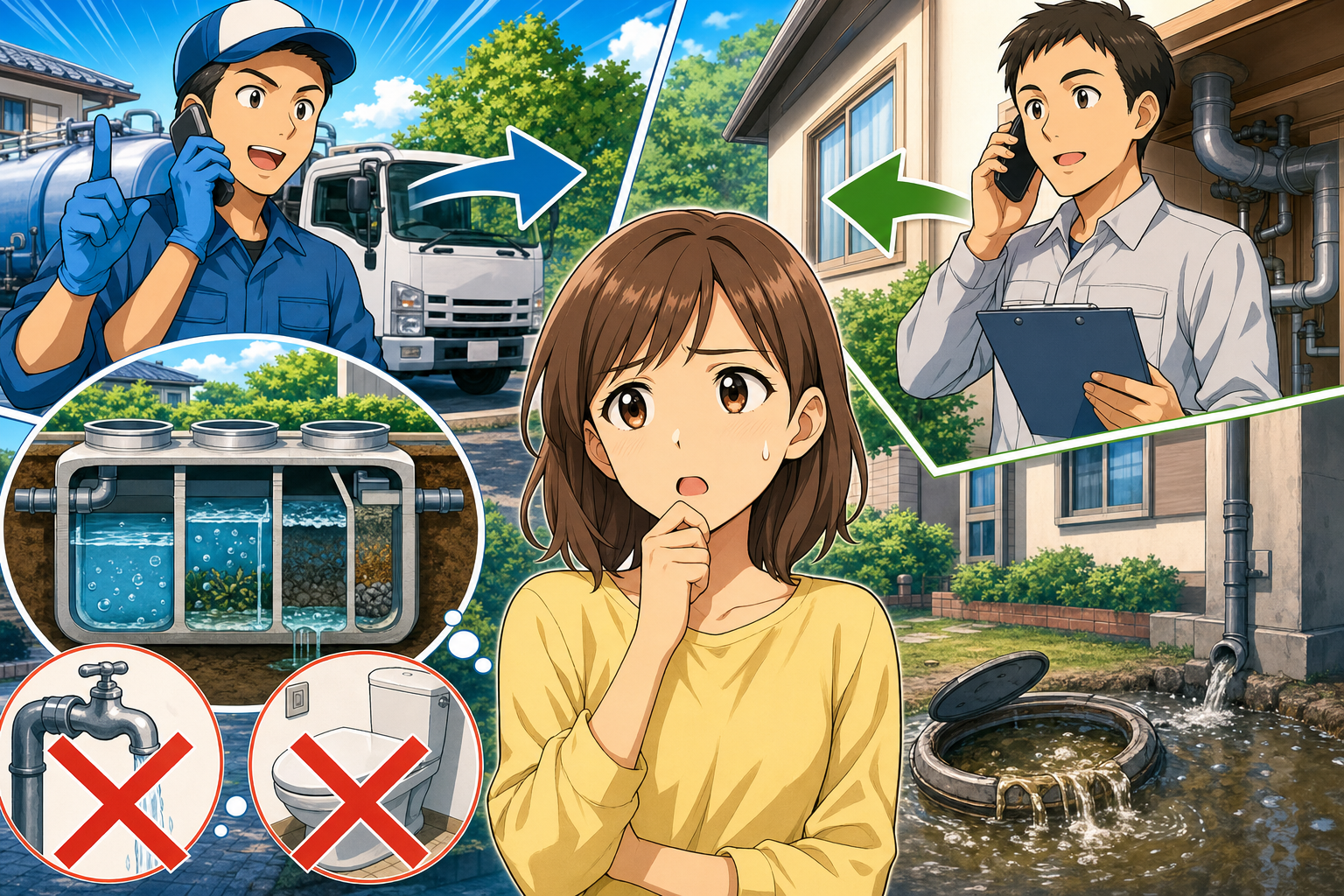 松江市橋北で浄化槽があふれたら、まず「使用を止めて」原因を切り分けよう